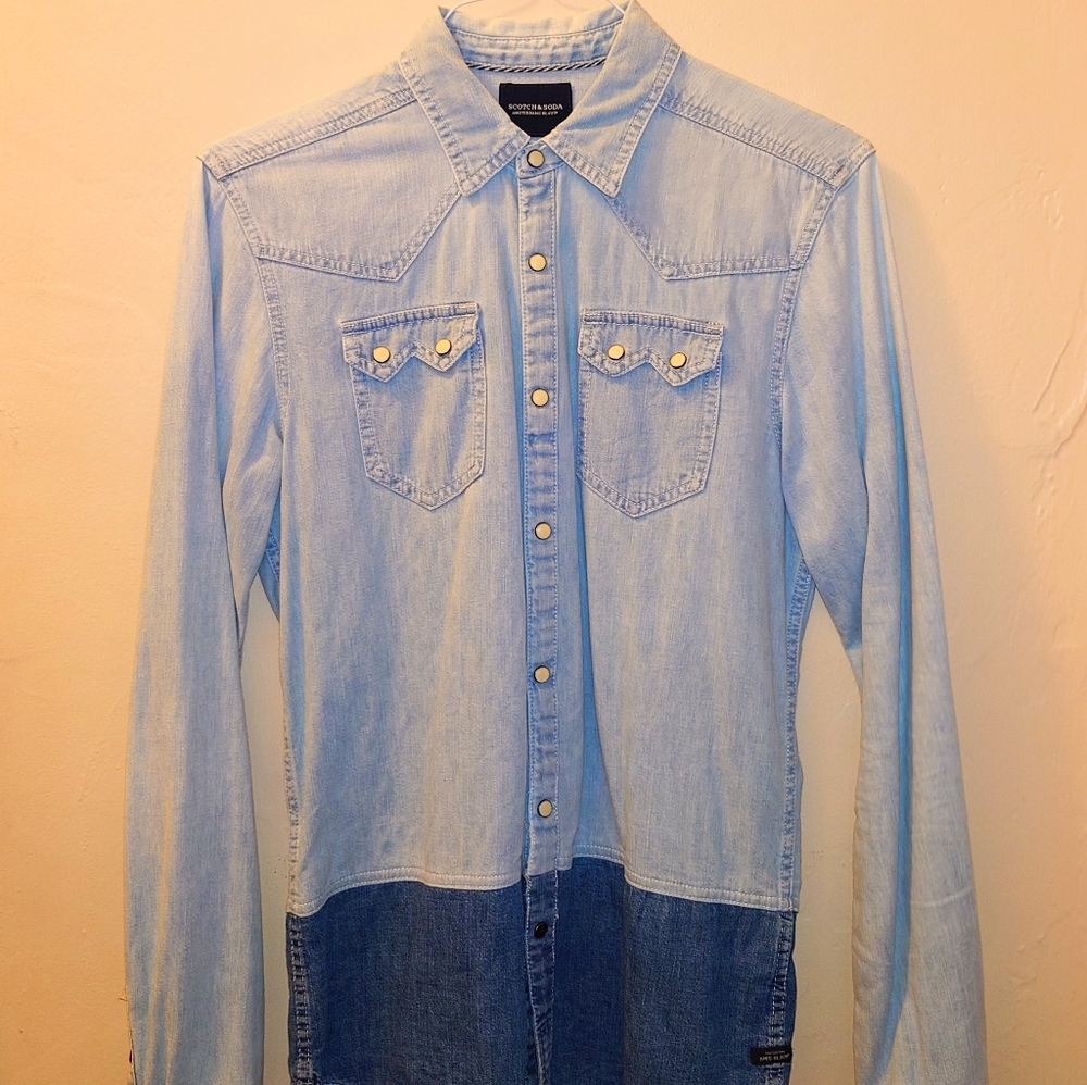 SCOTCH AND SODA THE SAWTOOTH BY AMS BLAUW AMSTERDAM denim snap shirt button up
